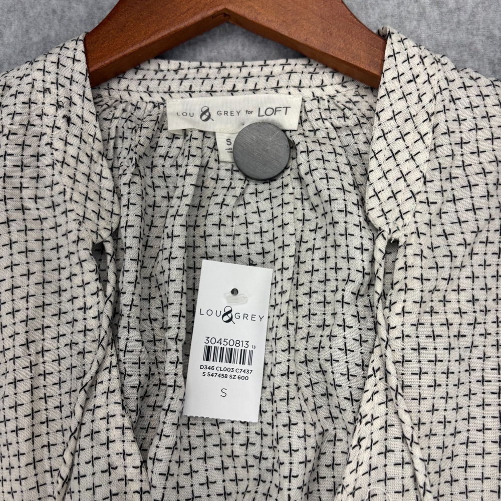 LOFT Lou & Grey Top Size S Small Pickstitch Wrap Chiffy Ivory Black Sleeve Women - Picture 3 of 10